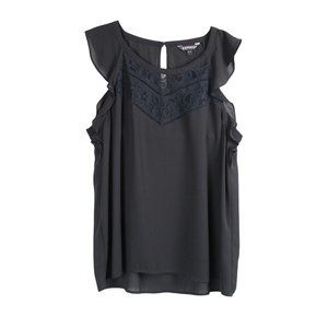 Express Black Lace Panel Cap Sleeve Blouse